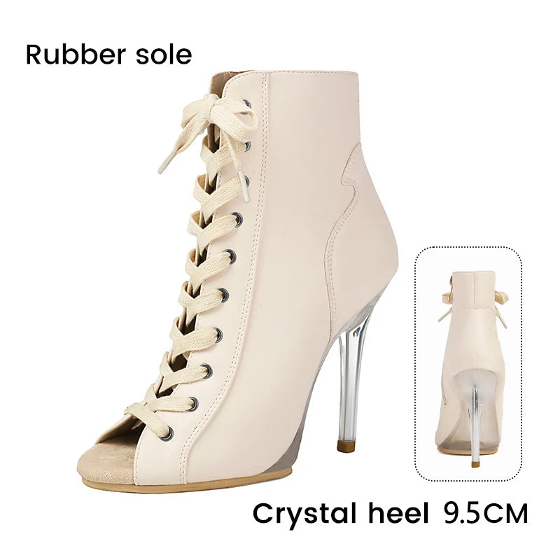 Lace-Up Crystal Heel Ballroom Dance Boots for Women