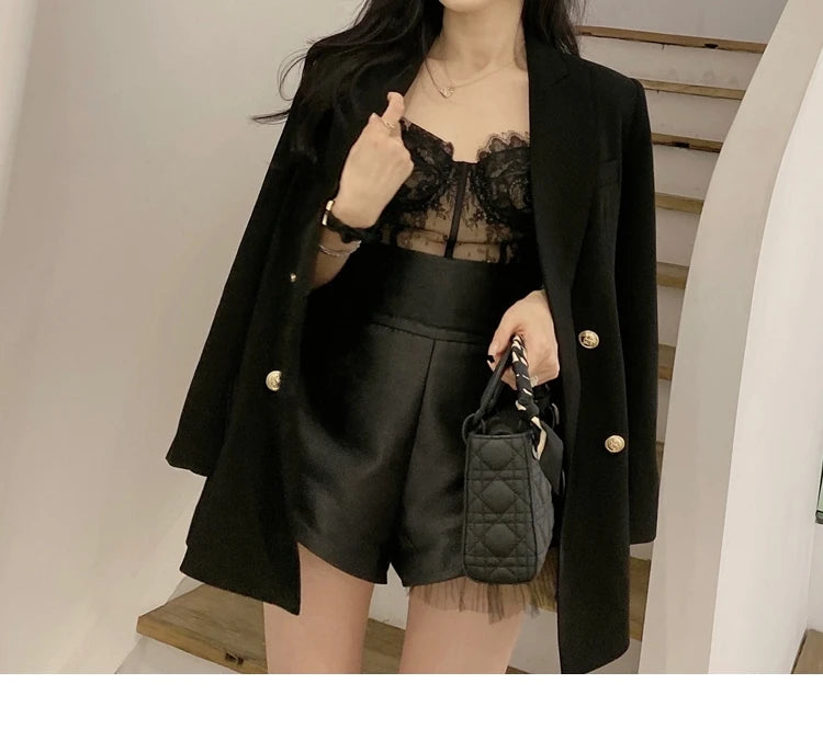 Fashion High-waisted Fluffy Pants 2025 Spring and Summer New Satin Casual Loose Wide-leg Suit Shorts Women's Versatile Shorts