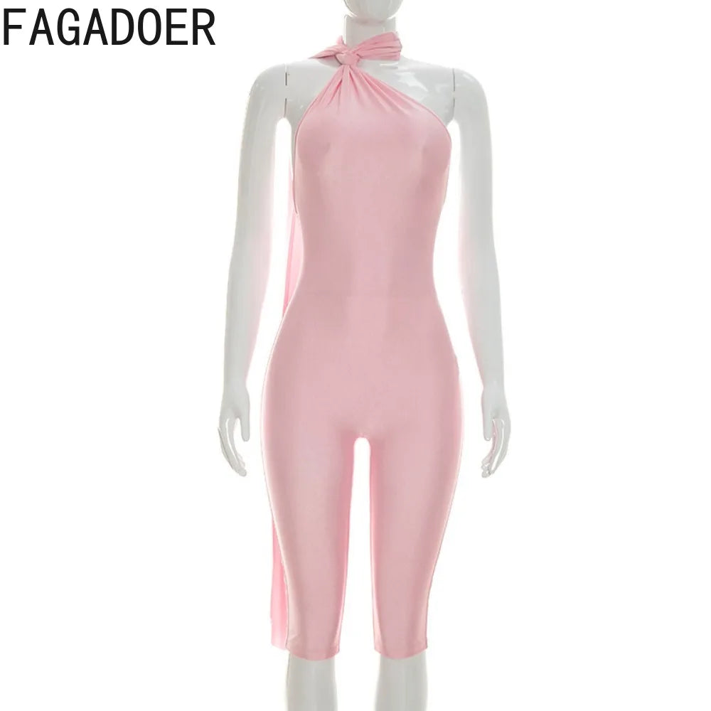 Sexy Ruched Backless Halter Bandage Jumpsuit for Women