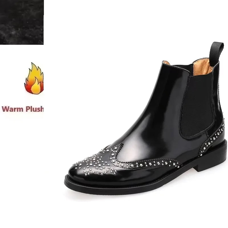 Rivet Patent Leather Slip On Ankle Boots for Women