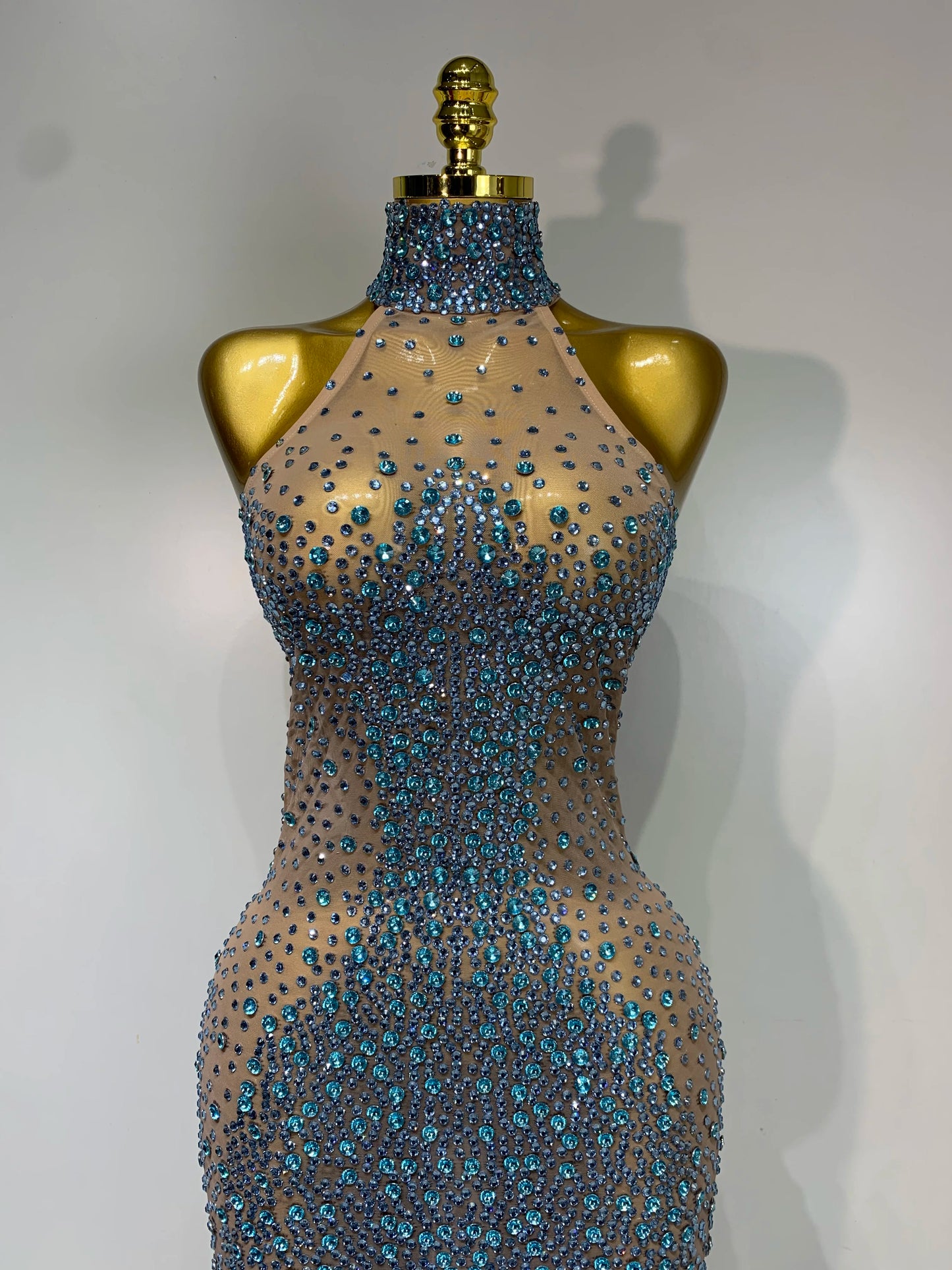 2025 New Sleeveless Mesh See Through Long Dress Sexy Backless Sparkly Rhinestone Dress Celebration Festival Evening Party Gowns