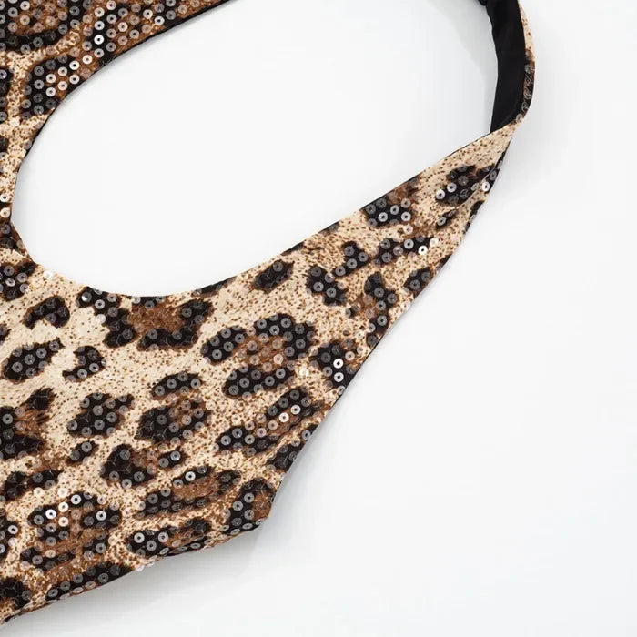 Tank Top Sets for Women Clothing Summer 2025 Sexy Neck Hanging Leopard Print Sequined Sleeveless Vest and Shorts Suit Streetwear