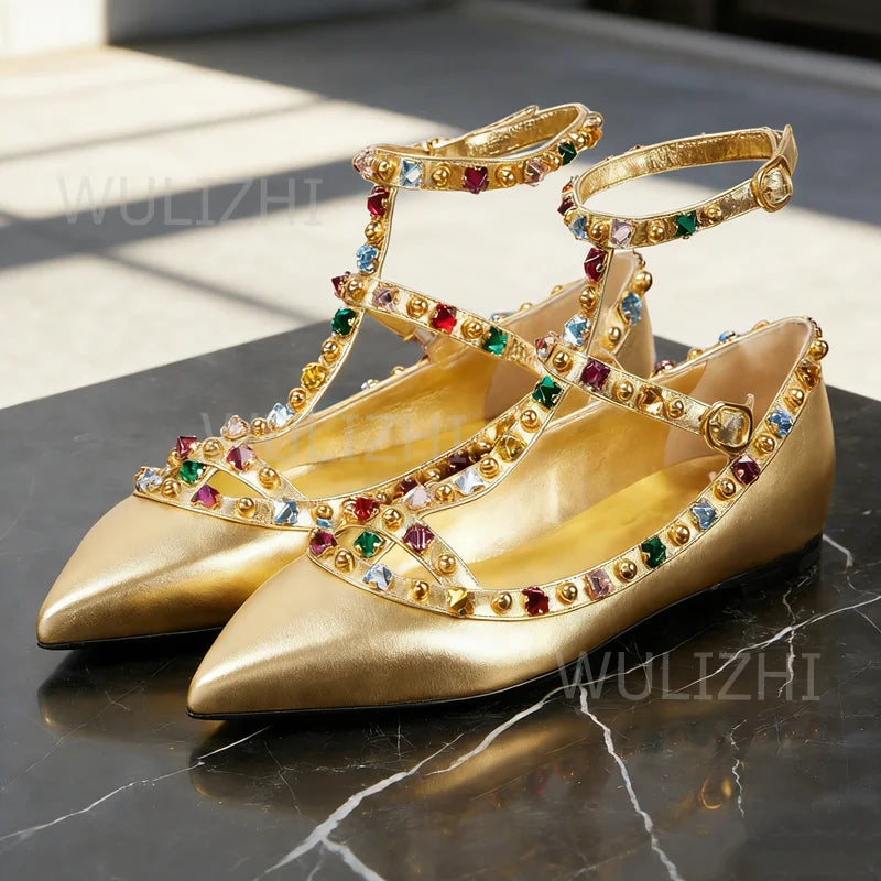 Vibrant Gemstone Rivet Openwork Sandals