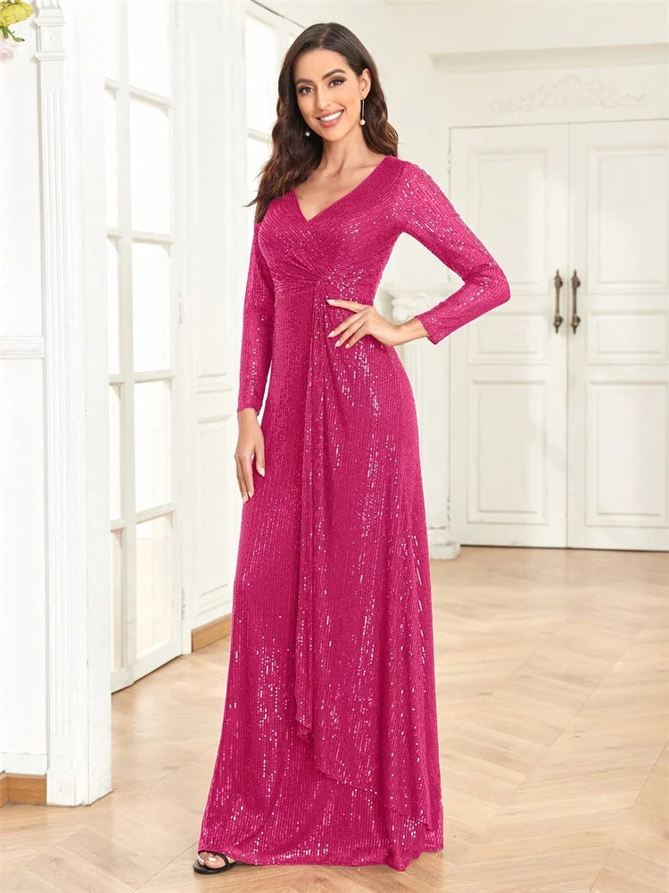 V-Neck Sequin Evening Gown
