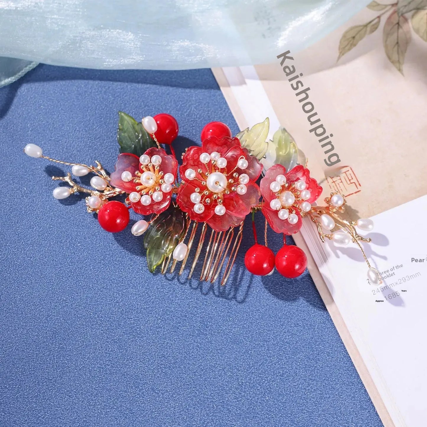 Red Flower Tassels Hair Comb Set