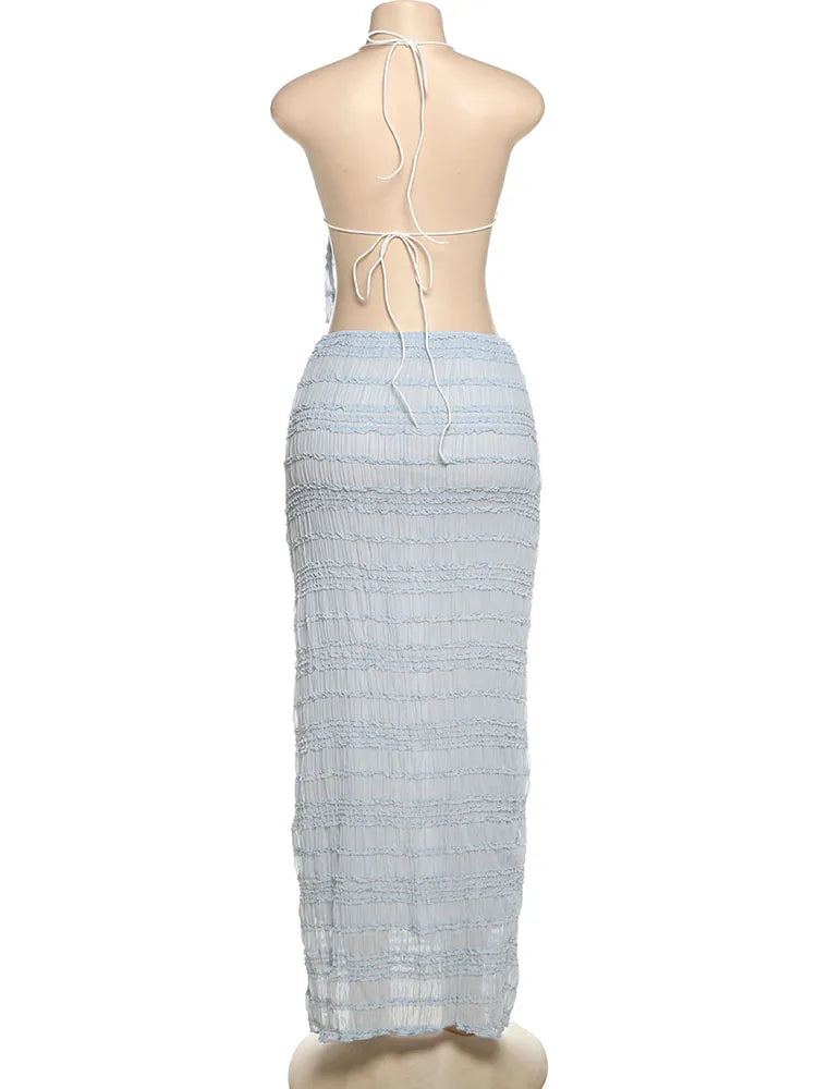 Elegant Backless Halter Two Piece Skirt Set for Women