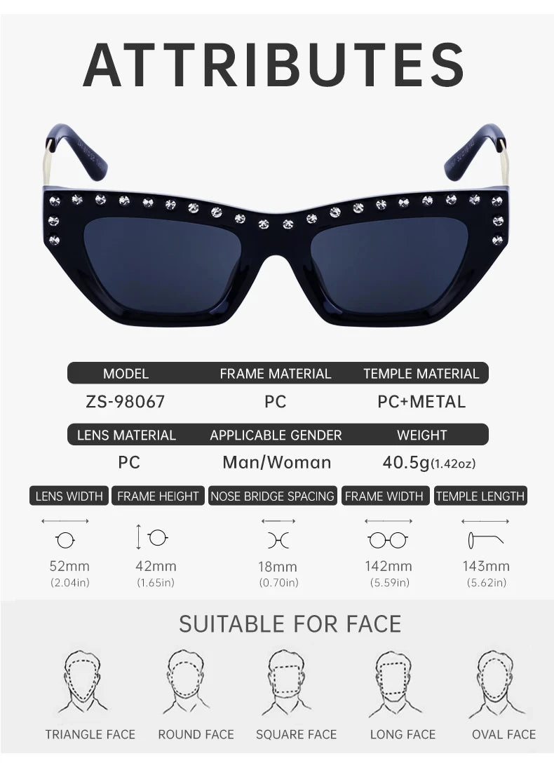 Rhinestone Cat Eye Rectangle Sunglasses