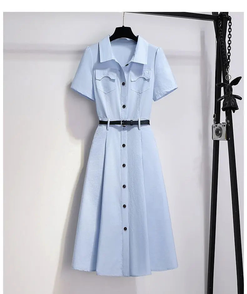 Elegant Lightweight French Blue Shirt Dress for Women