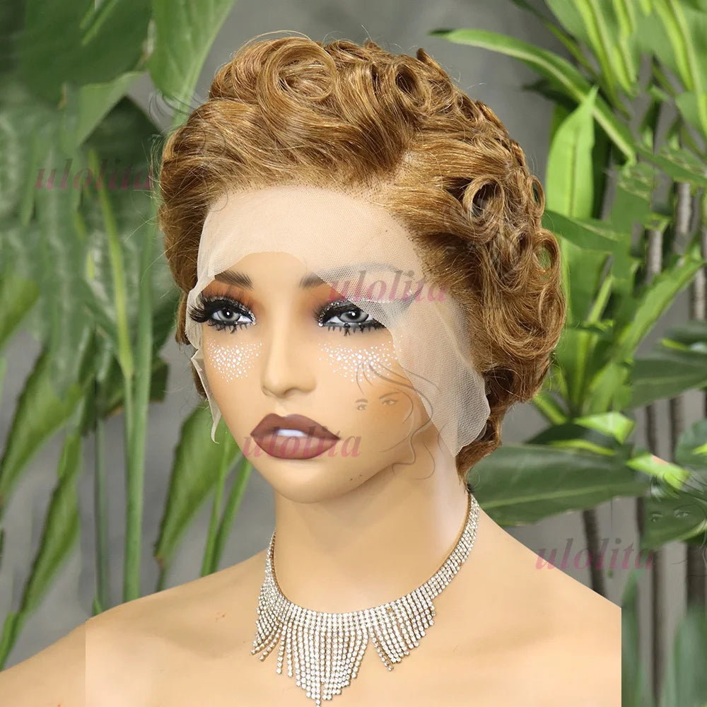 Short Layered Curly Pixie Lace Frontal Wig for Women