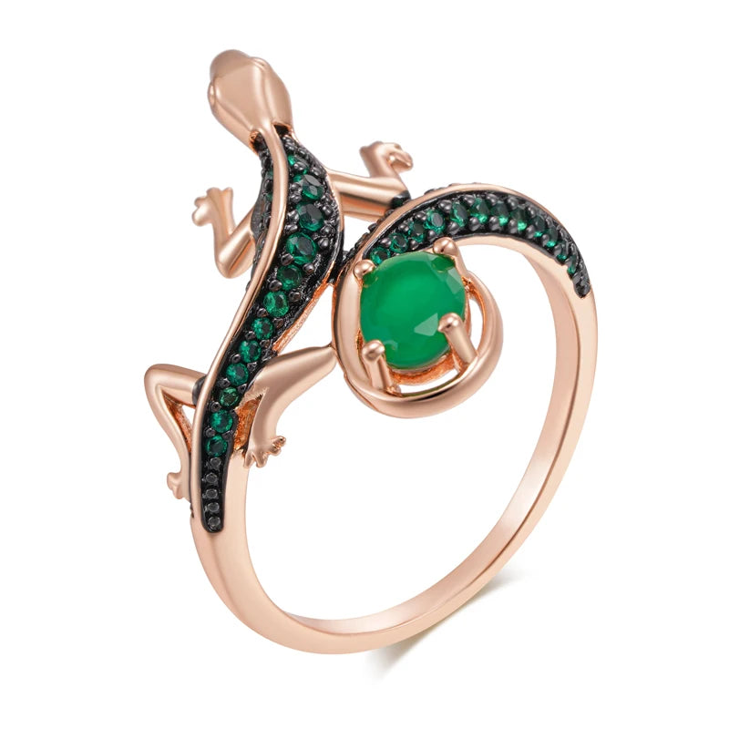 Green Zircon Lizard Cocktail Ring