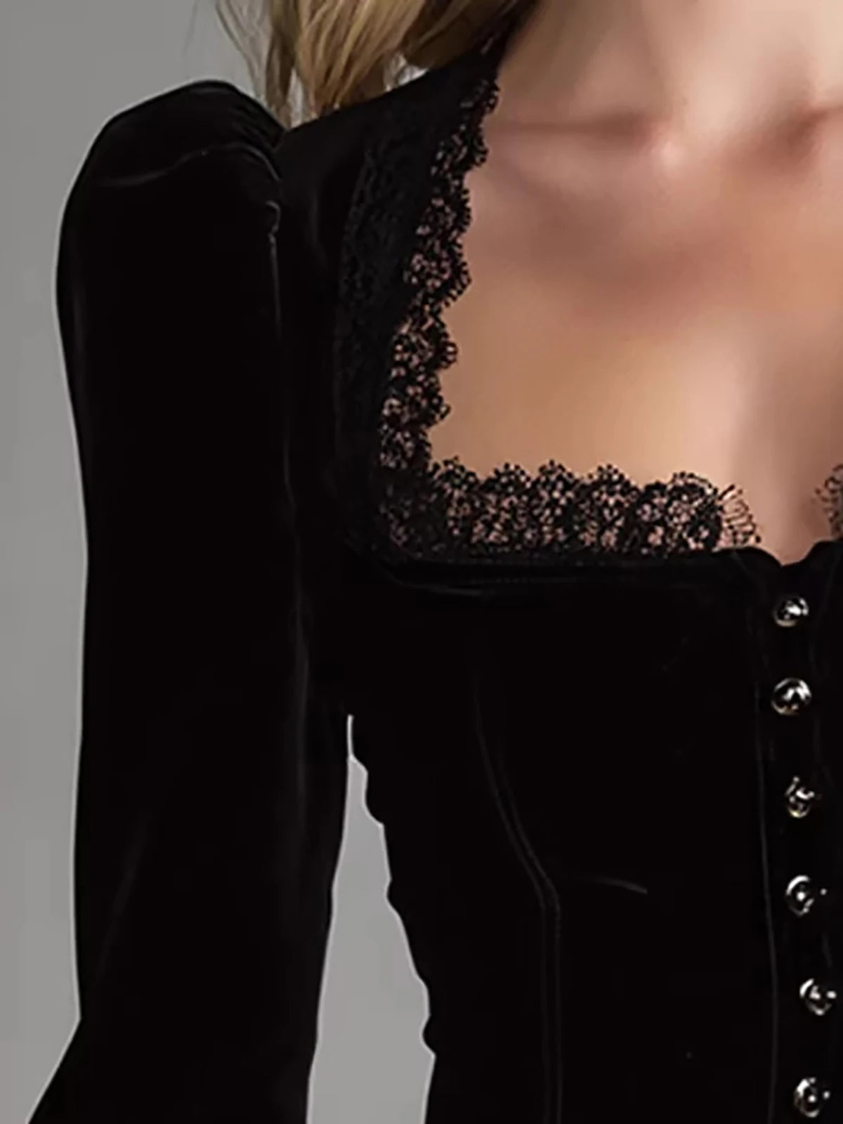 Elegant Vintage Square Collar Lace Blouse for Women