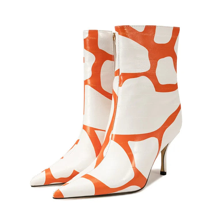 Fashion Trendy Pointed Toe High Heel Ankle Boots With Side Zipper for Women