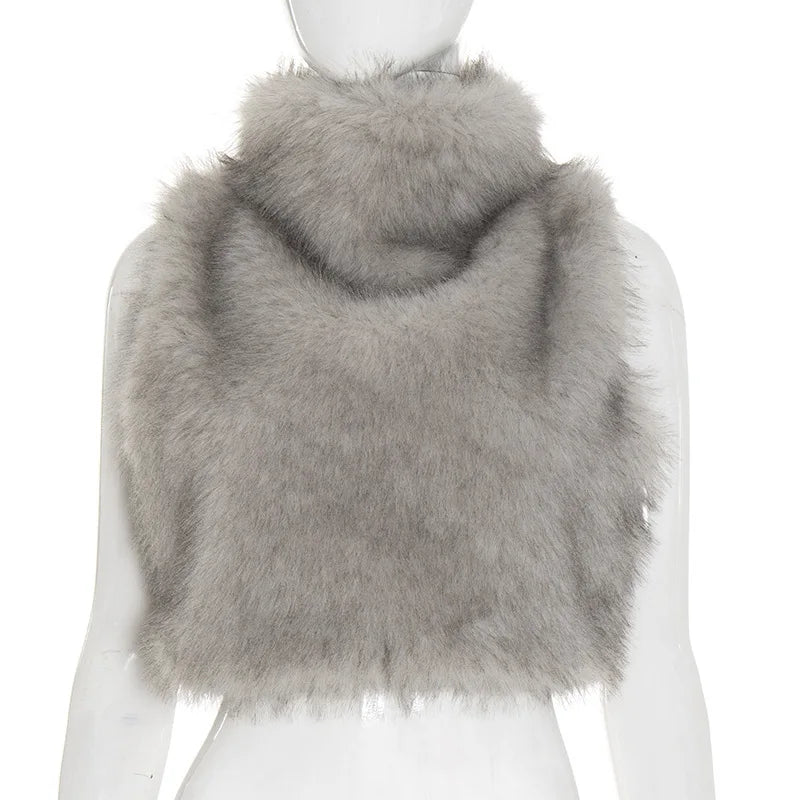 Autumn Fur Patchwork Backless Zipper Crop Top for Women