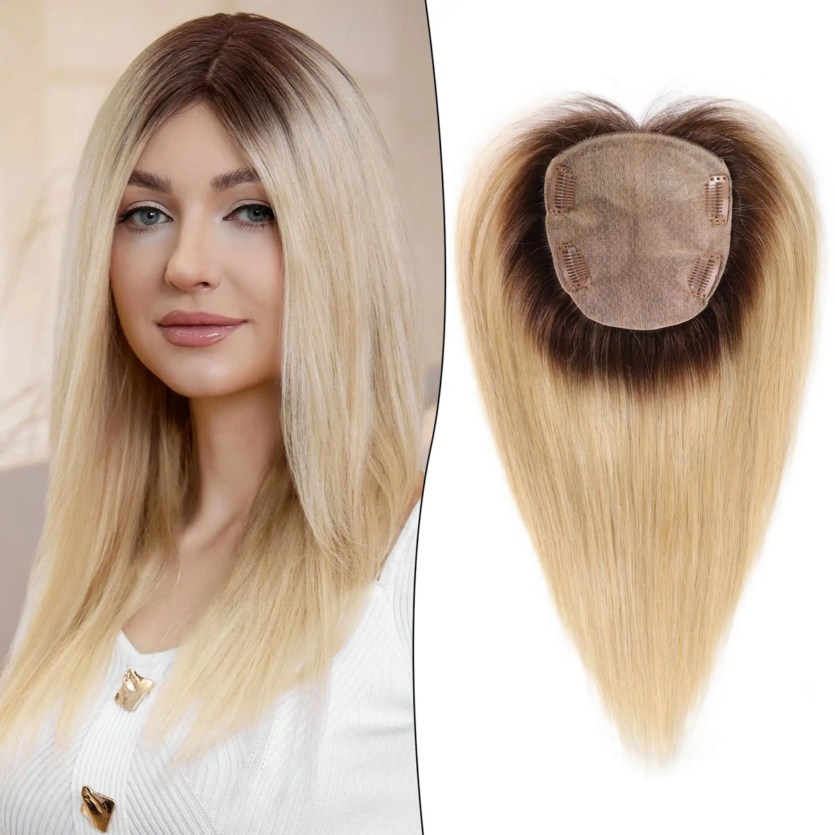 Golden Brown Blonde Mixed Remy Human Hair Topper for Women