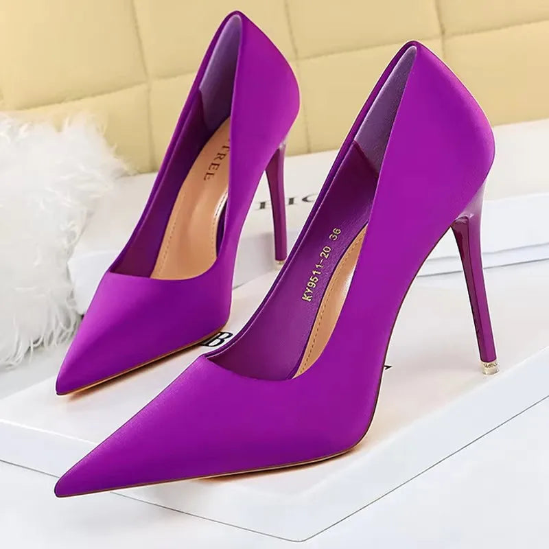 Elegant Purple Satin High Heel Stiletto Pumps for Women