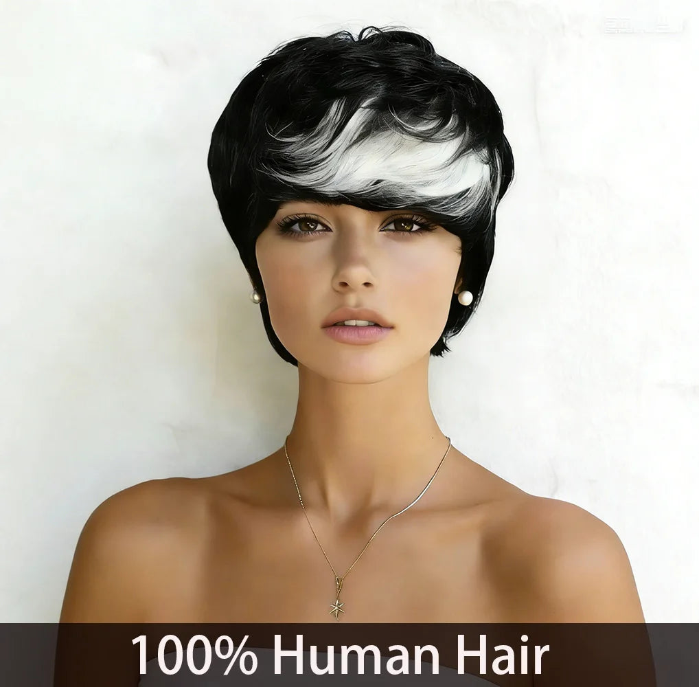 Short Pixie Remy Human Hair Wig With Bangs for Women