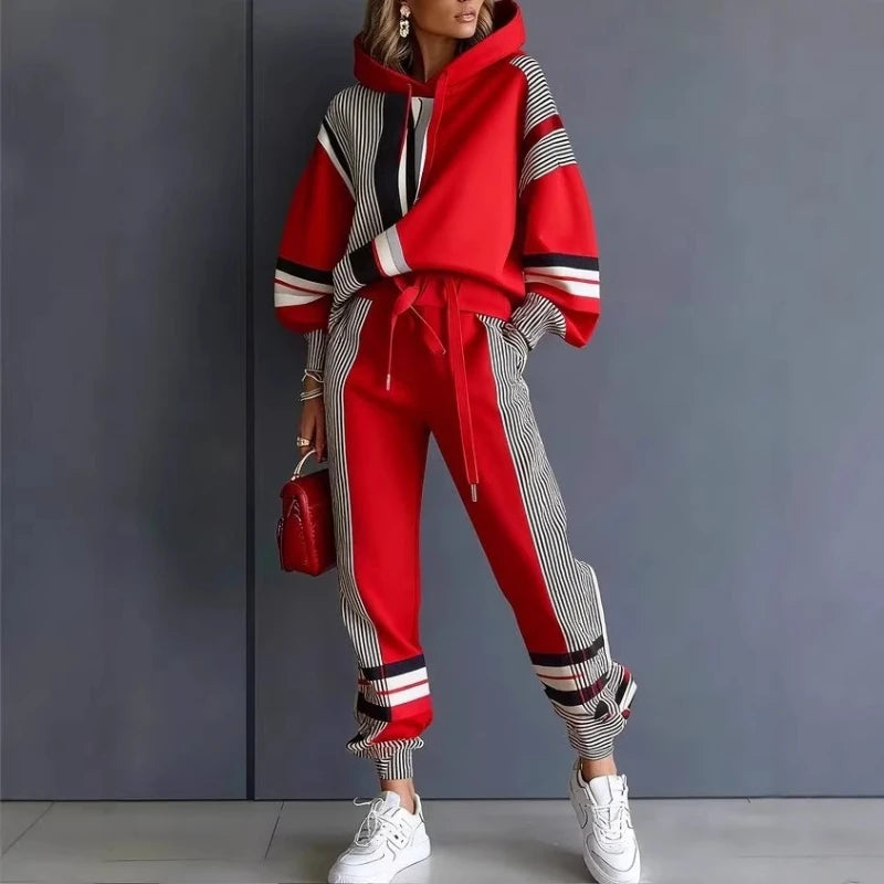 Loose Fit American Stripe Two Piece Loungewear Set for Women