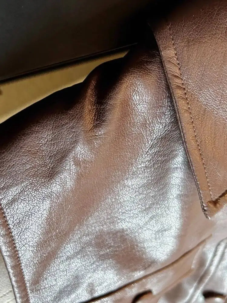 Retro Lapel Belted Leather Sleeveless Vest for Women