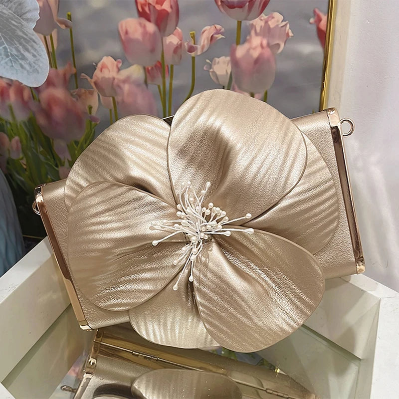 Creative Flower Small Square Bag Fashion Texture Versatile Elegant Crossbody Chain Bag High-grade Leather Irregular Clutch Bag