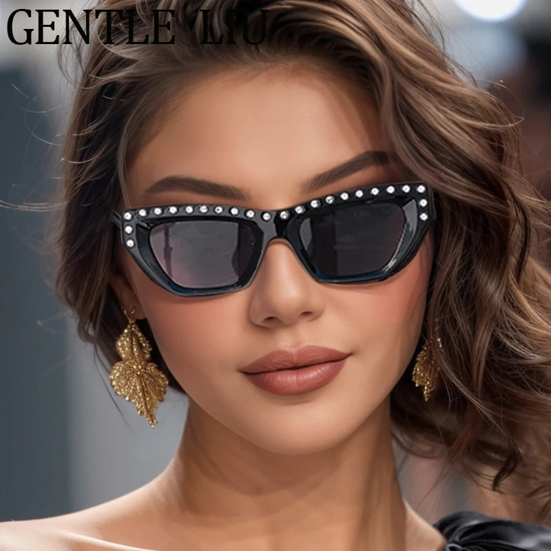 Rhinestone Cat Eye Rectangle Sunglasses