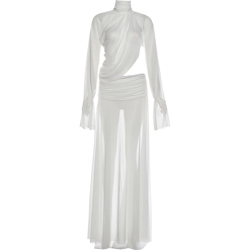 Elegant See-Through Two-Piece Crop Top And Skirt Set for Women
