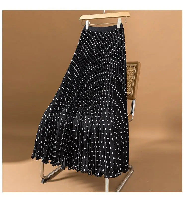 Polka Dot Pleated High Waisted Midi Dress for Women