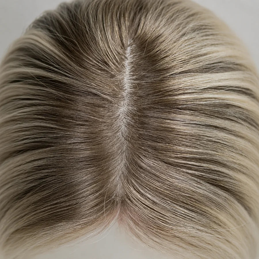 Natural Light Blonde Straight Human Hair Silk Top Wig for Women