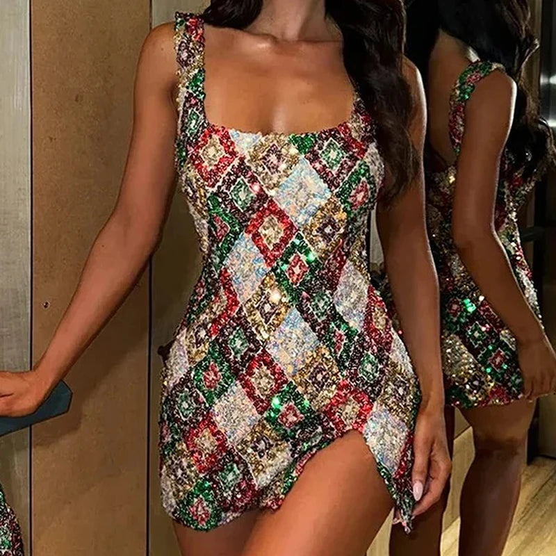 Sequined Multicolor Party Bodycon Mini Dress for Women