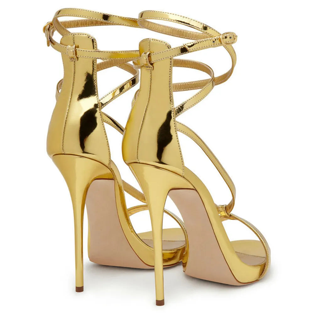 Rhinestone Patent Leather Thin High Heels for Women