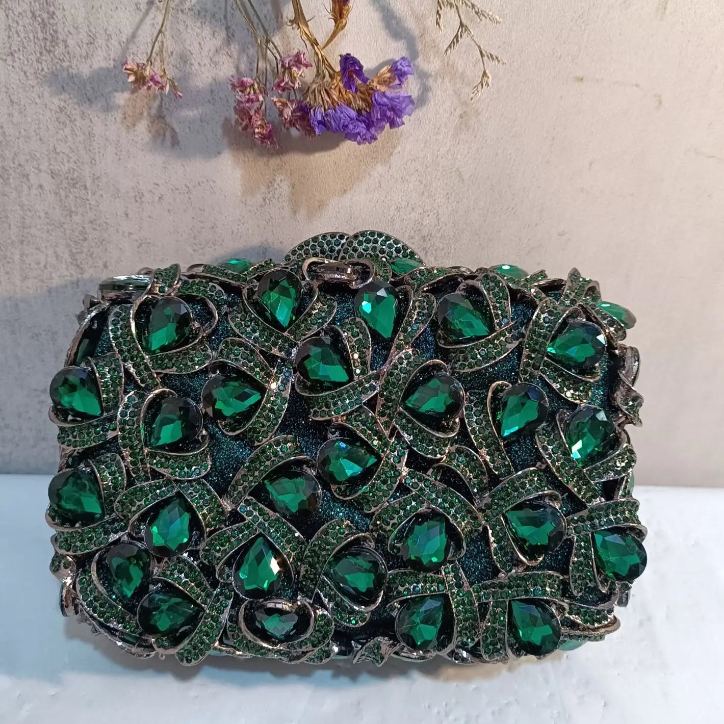 Elegant Jade Green Women Big Stones Evening Bags Crystal Metal Clutches Bags Green Wedding Party Minaudiere Purses and Handbags