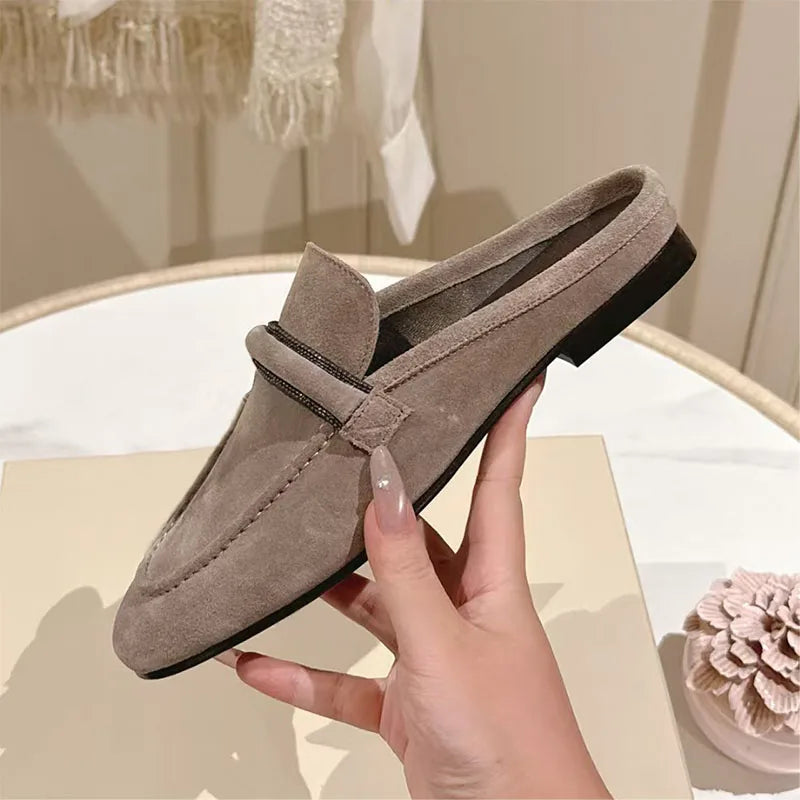 Classic Suede Leather Round Toe Loafers for Women
