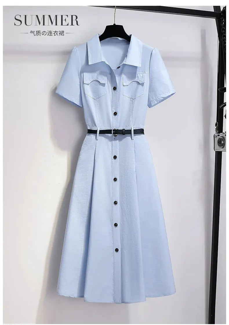 Elegant Lightweight French Blue Shirt Dress for Women