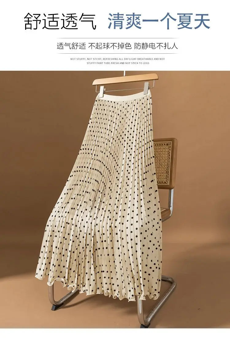 Polka Dot Pleated High Waisted Midi Dress for Women