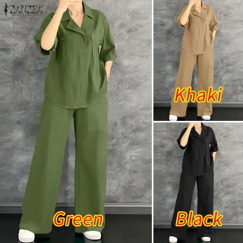 Loose Blouse And Wide Leg Pants Set