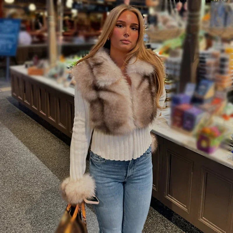 Cozy Luxe Faux Fur Patchwork Knit Cardigan for Women
