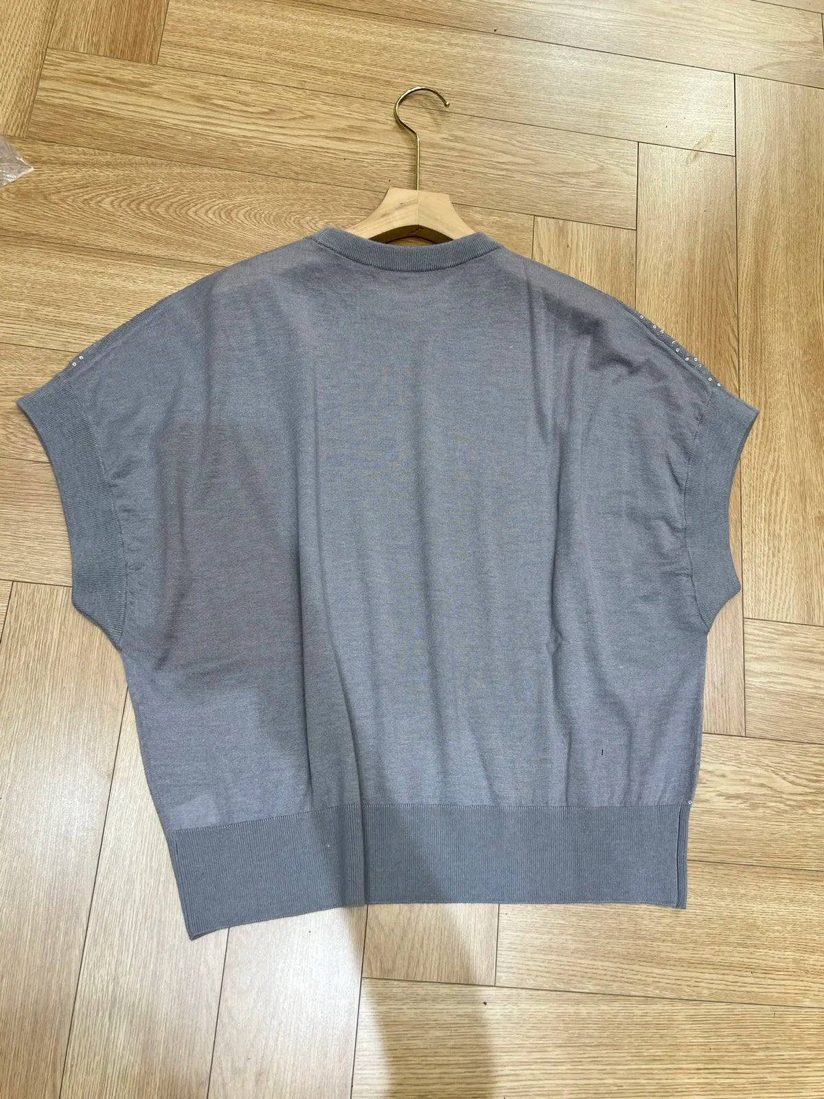 Loose Fit Sparkling Sequin Summer Knit Polo Top for Women