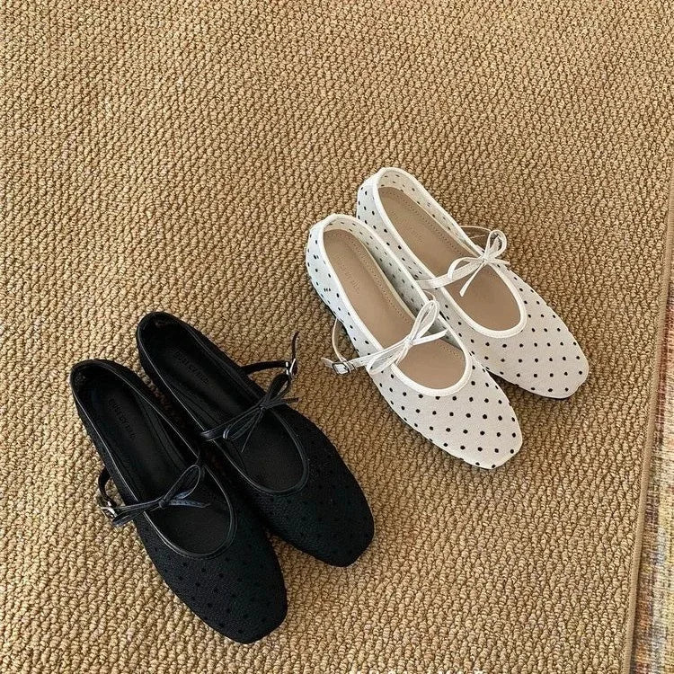 Square Toe Lace Up Ballet Flats