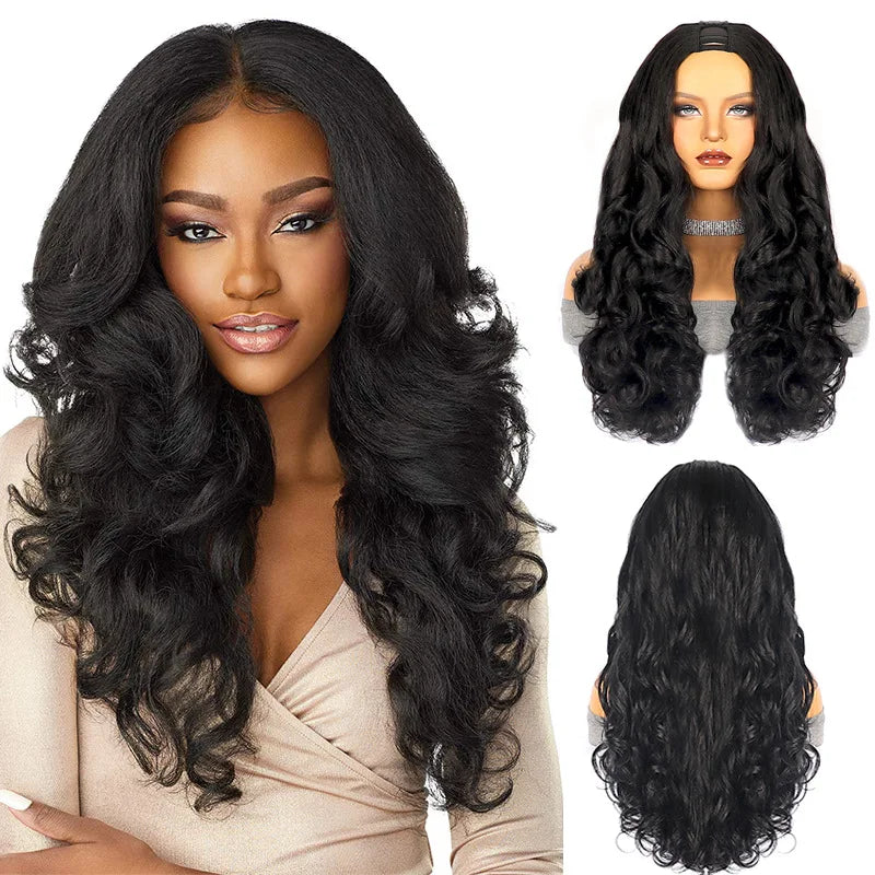 Heat Resistant Body Wave U Part Synthetic Wig for Women