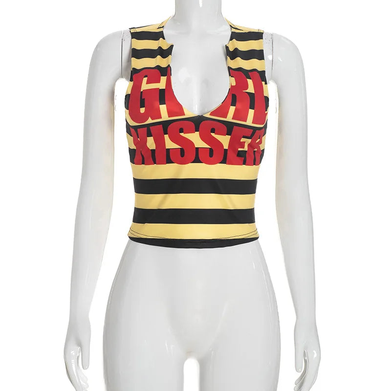 Yellow Stripe Letter Tank and Shorts Set