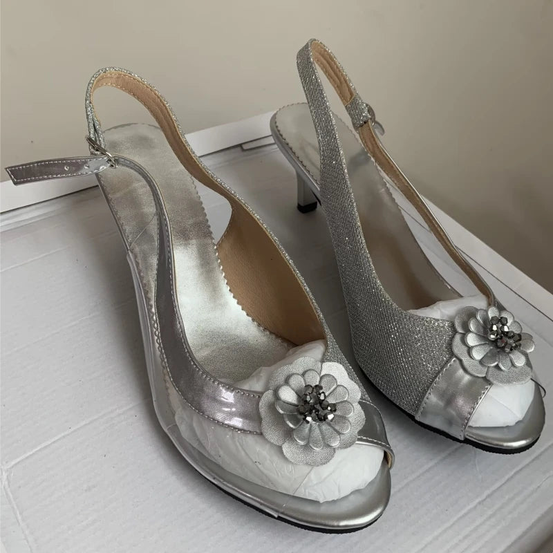 Clear Buckle Strap Mid Heel Sandals