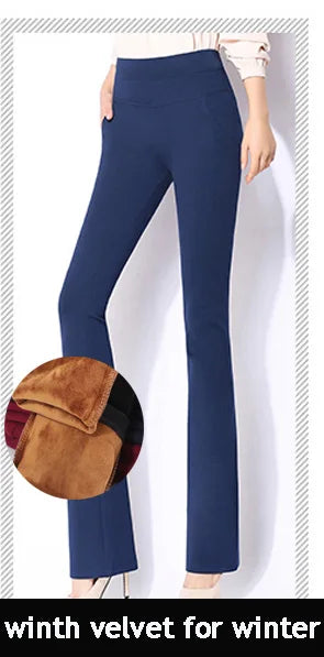 Vintage Office skinny Women Pants Trousers Zipper High Waist Pocket Flare pants formal OL Office Career Capris Work Wear Black
