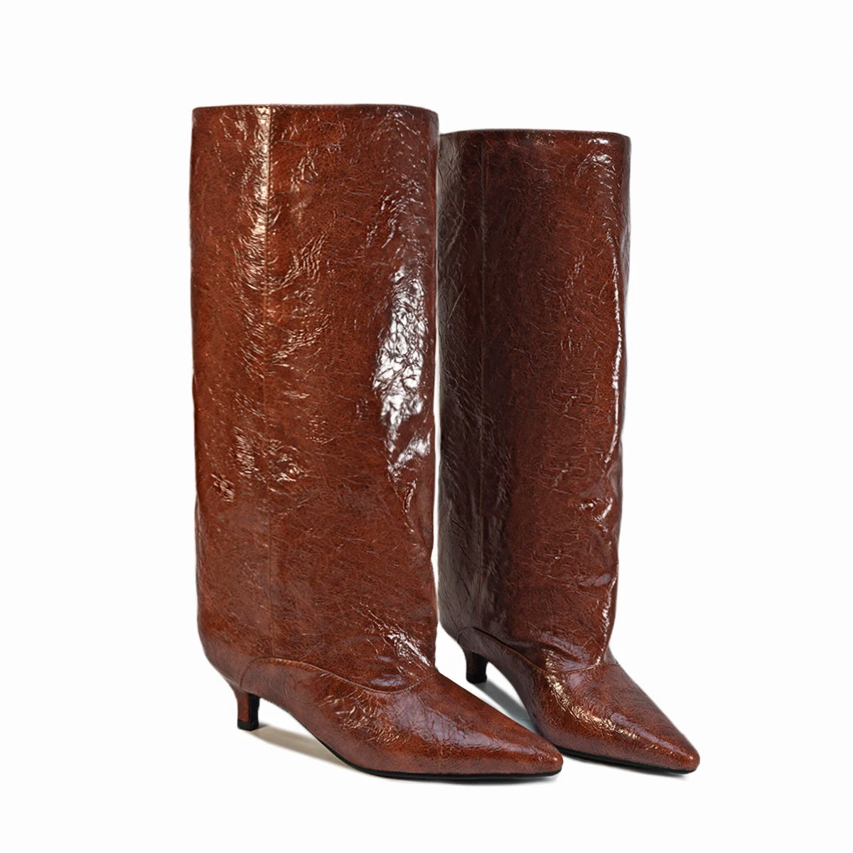 Crocodile Print Wide Shaft Kitten Heel Knee High Boots for Women