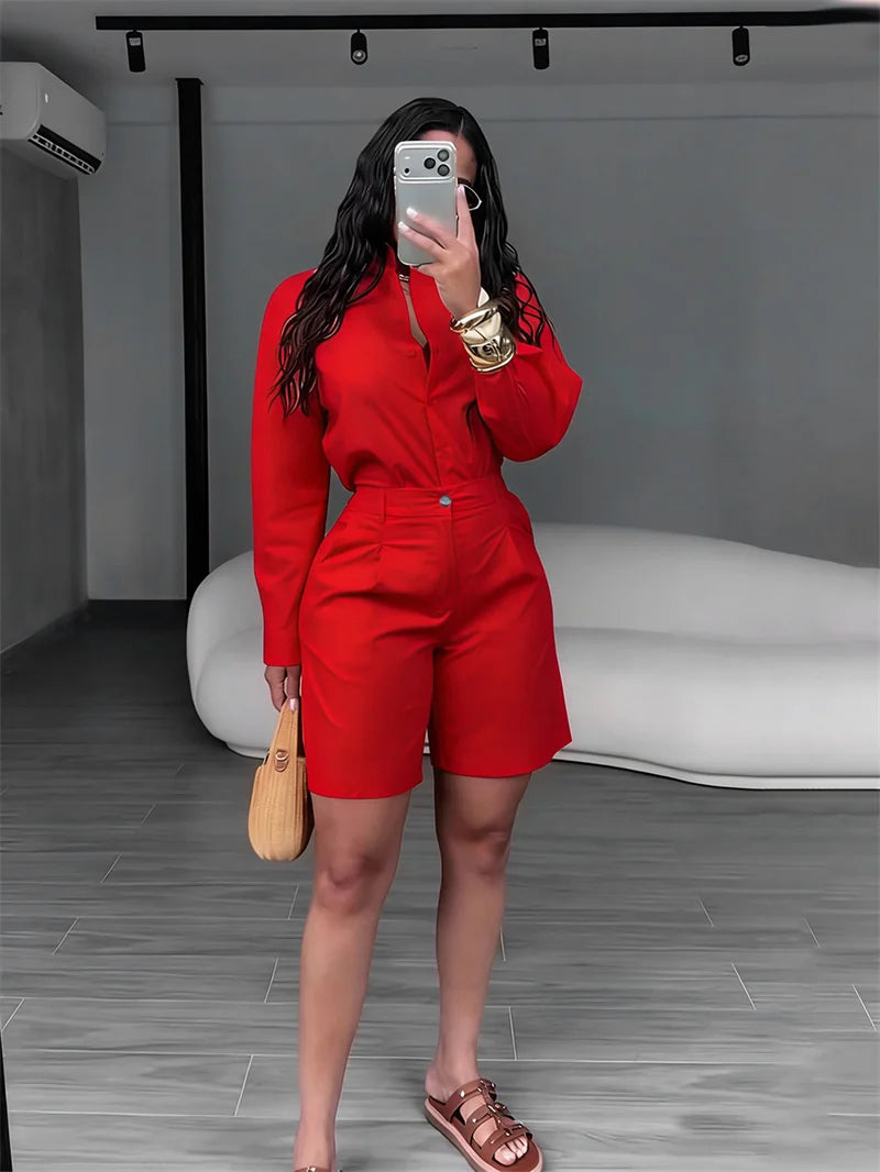 Solid Color Elegant Casual Two Piece Set for Women