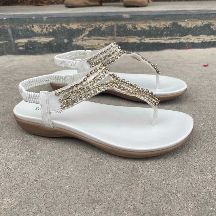 Comfortable Rhinestone Open Toe Flat Sandals for Women