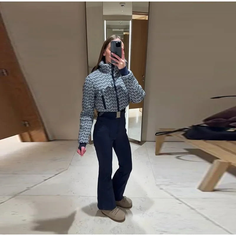 Fashion Print Thickened Cozy Winter Jumpsuit for Women