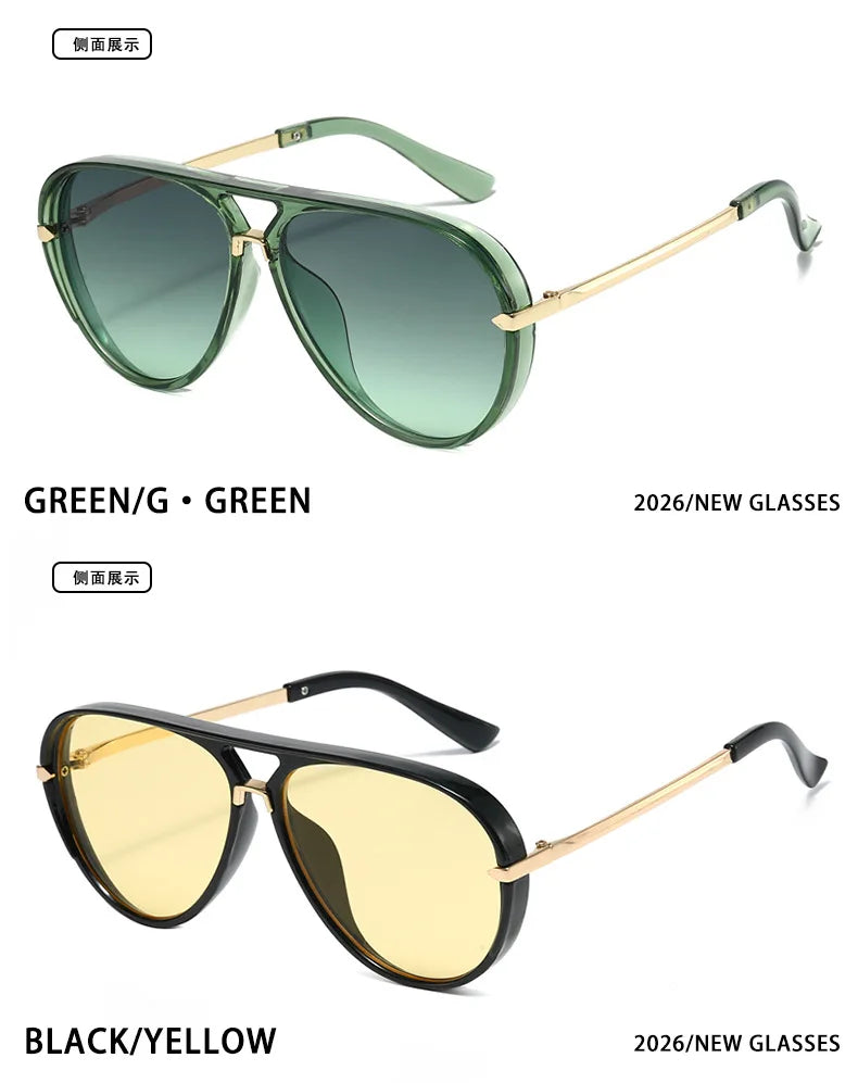 Green Pink Gradient Oval Sunglasses