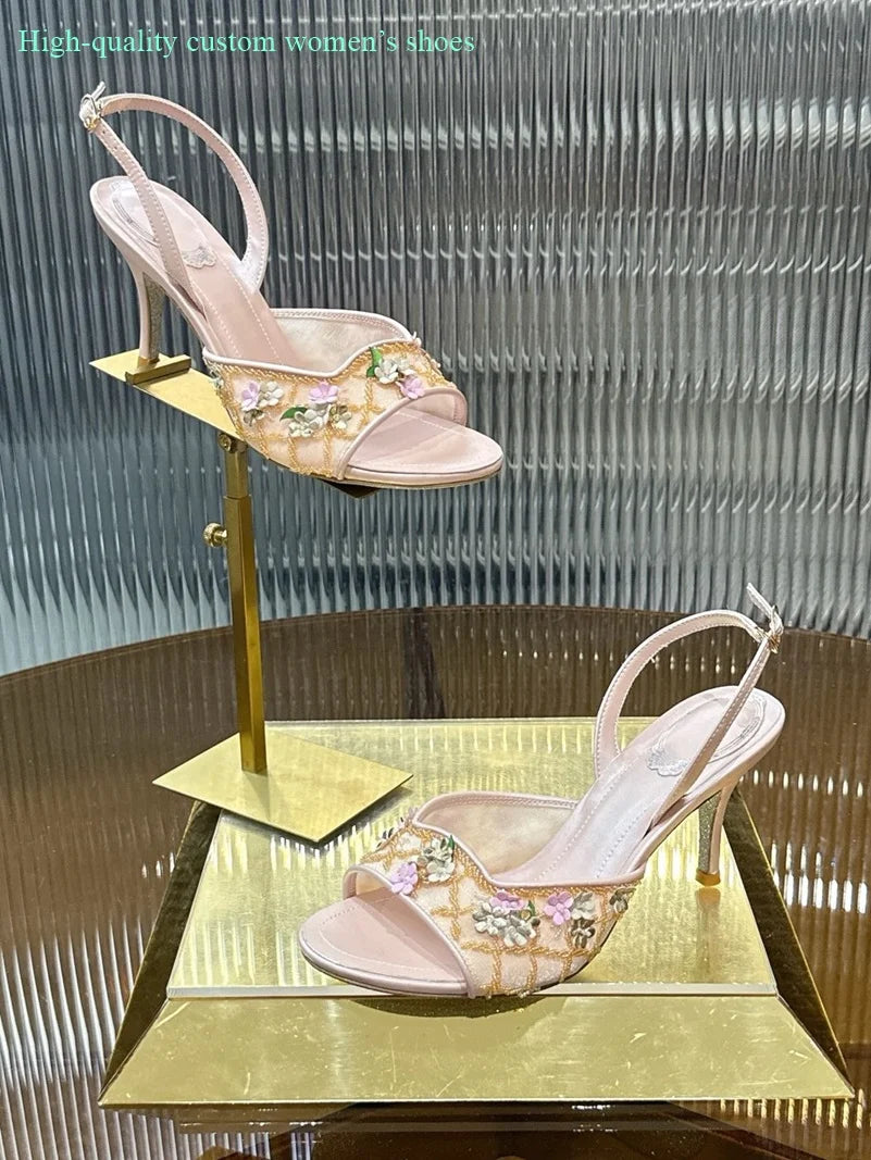 Floral Rhinestone Embellished Wedding Shoes for Women