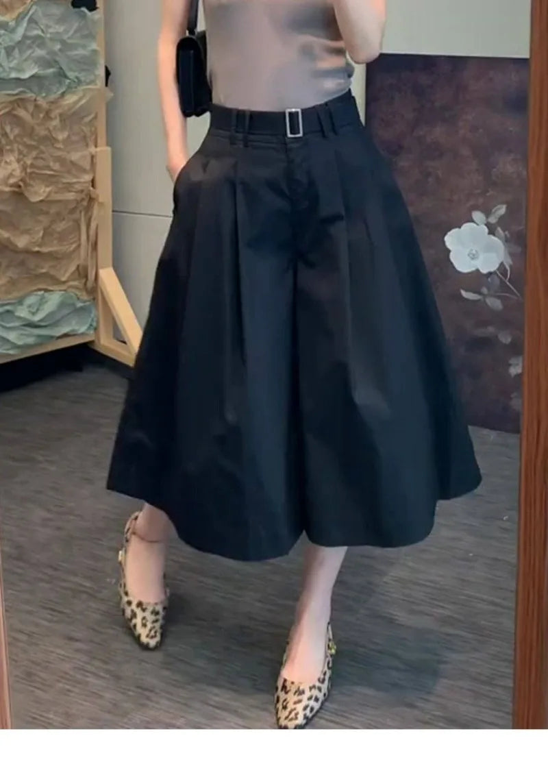 High Waist Pleated Loose Flowy Skirt Pants for Women