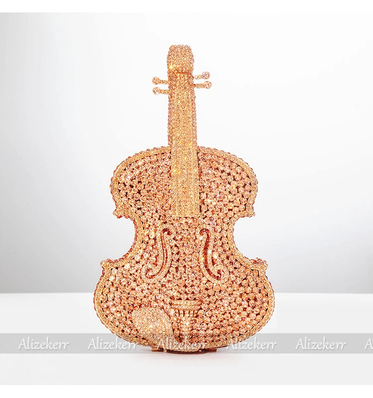 Elegant Crystal Violin Shaped Evening Clutch for Women