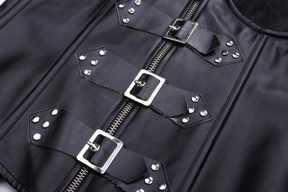 Gothic Halter Underbust Steampunk Black Faux Leather Corset for Women